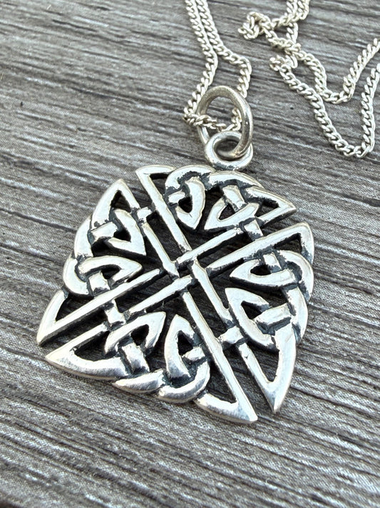 Vintage Sterling Silver Celtic Knot Square Necklace