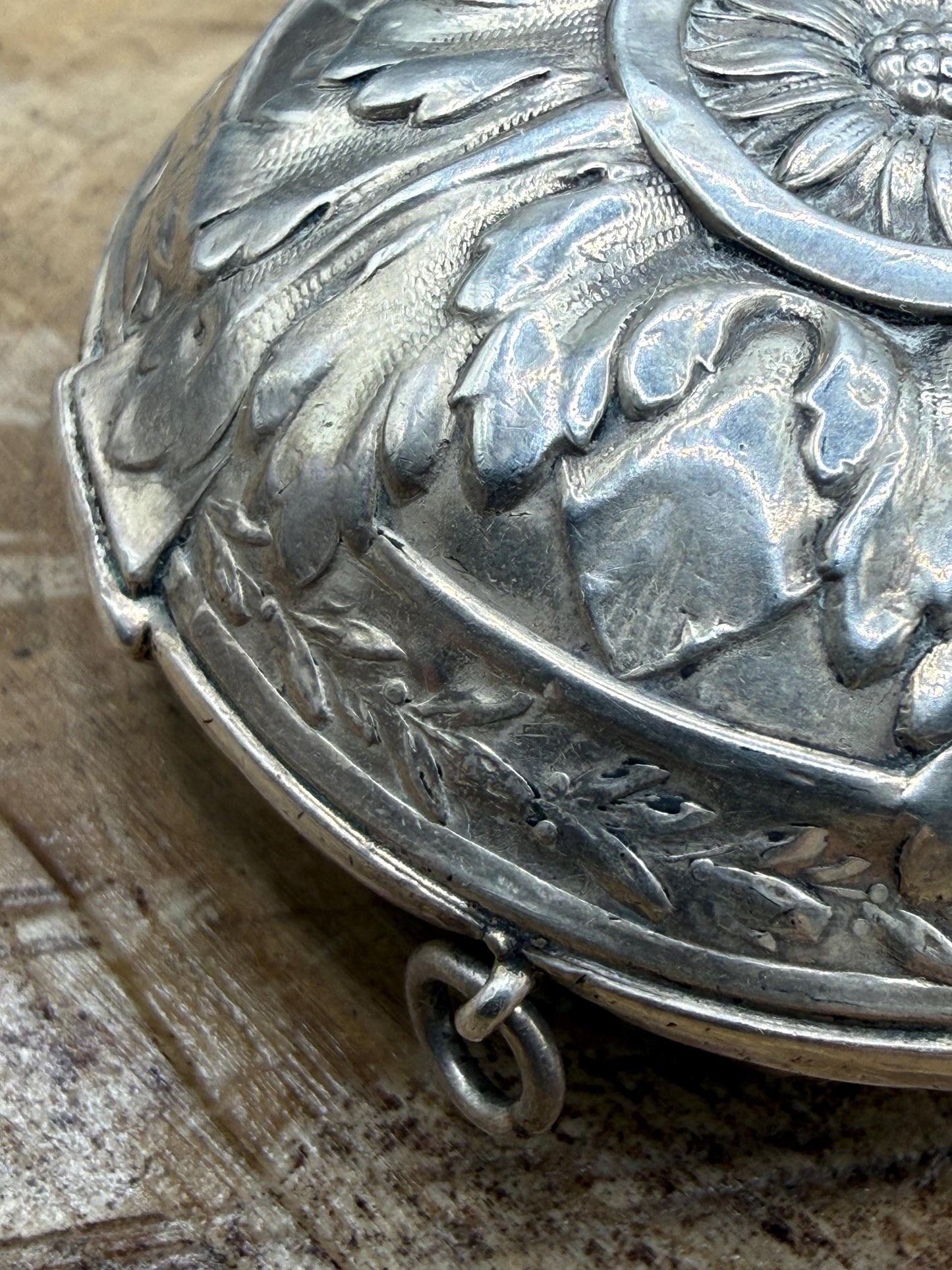 Antique French Silver Trinket Box With Musical Trophy Design