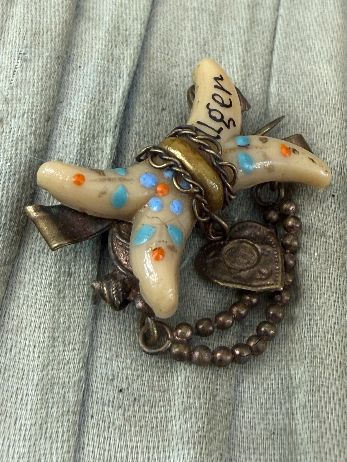 Antique Victorian Souvenir Sweetheart Brooch Alger Algeria Love Heart Pin
