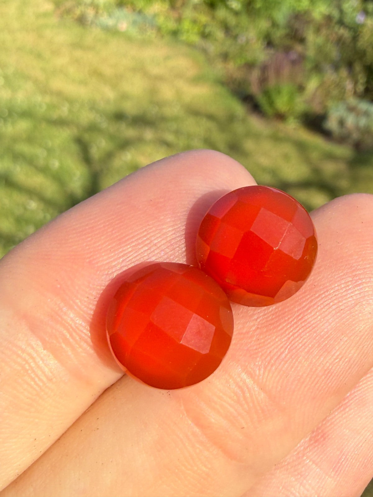 Indian Carnelian Sterling Silver Earrings TGGC Round Faceted Stud 925