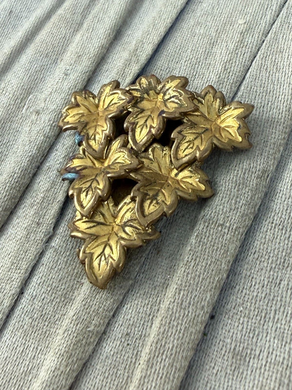 Vintage Gold Tone Maple Leaf Cluster Dress Clip 1930s Art Deco Registered Design