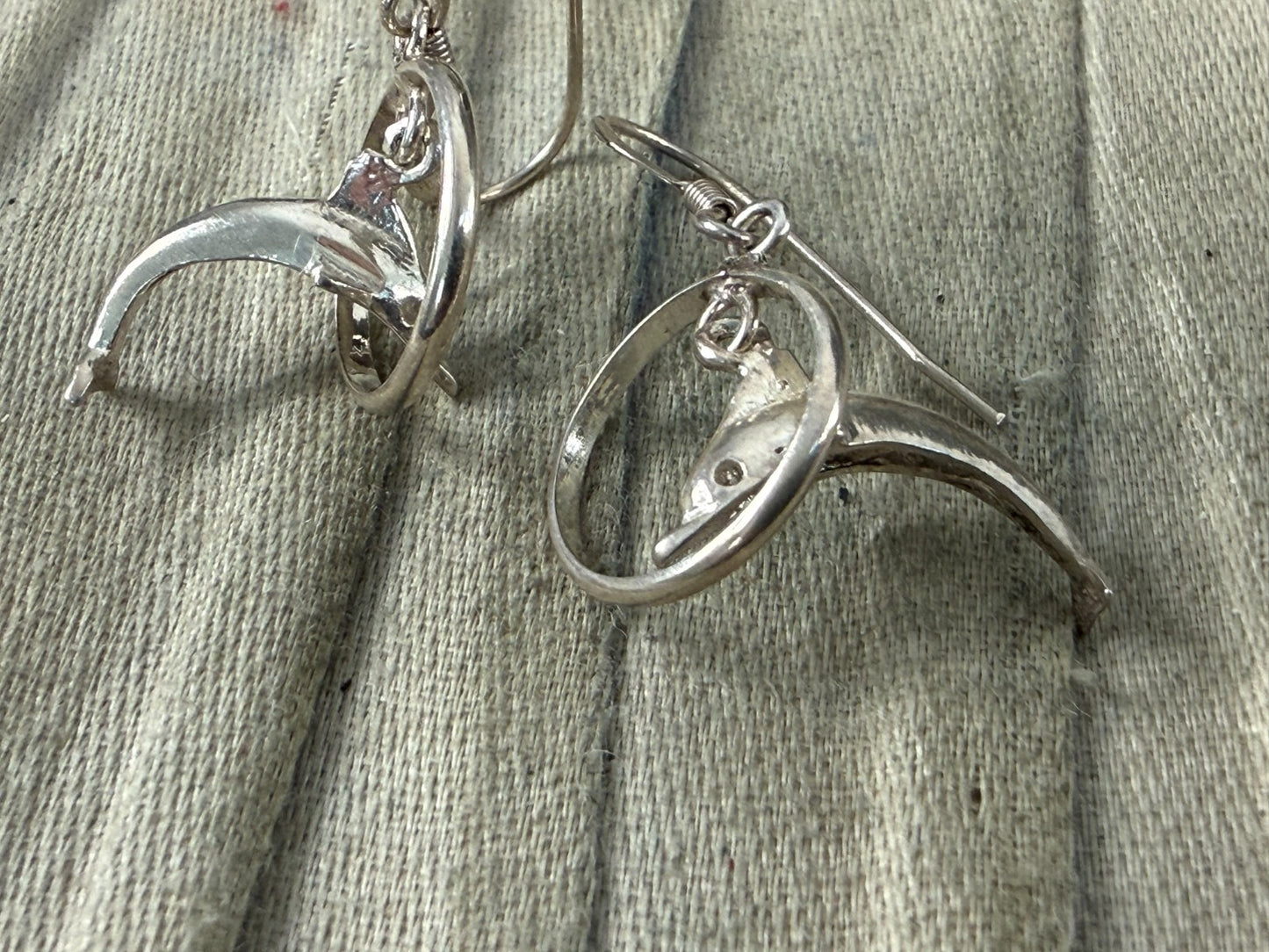 Sterling Silver 925 Dolphin Hoop Drop Earrings Retro Novelty Fish Hook Dangle