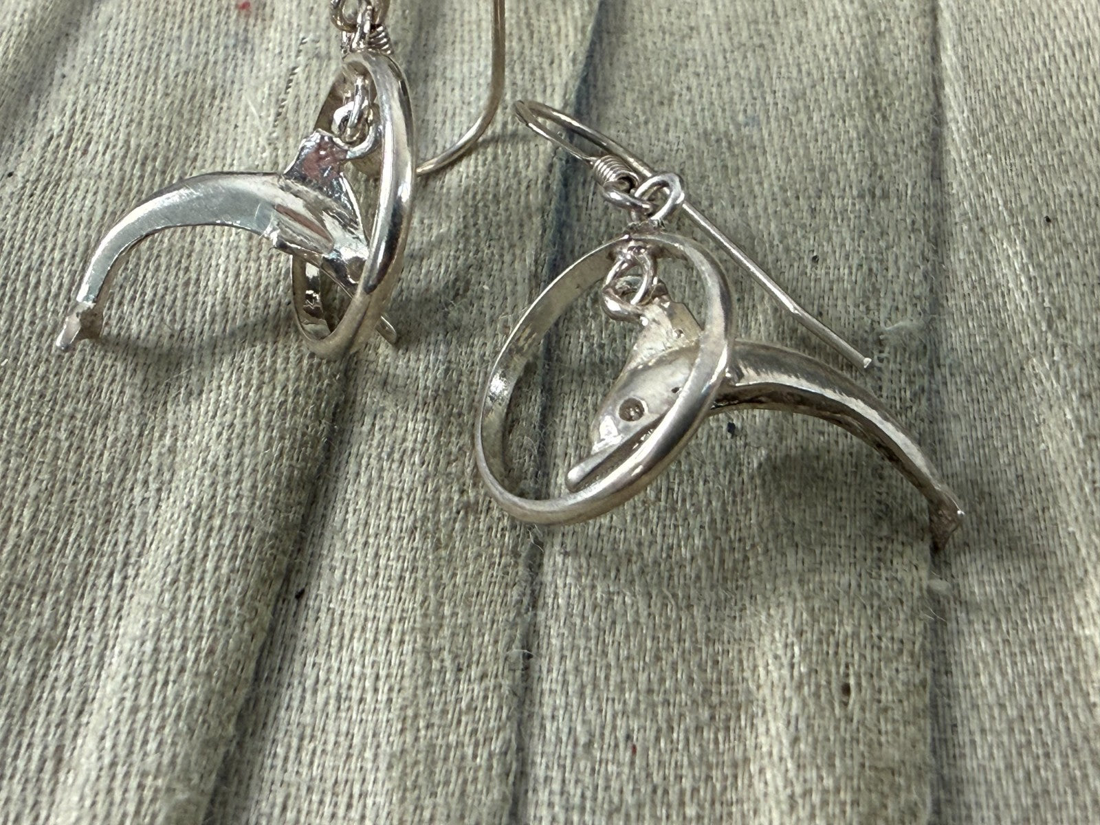 Sterling Silver 925 Dolphin Hoop Drop Earrings Retro Novelty Fish Hook Dangle