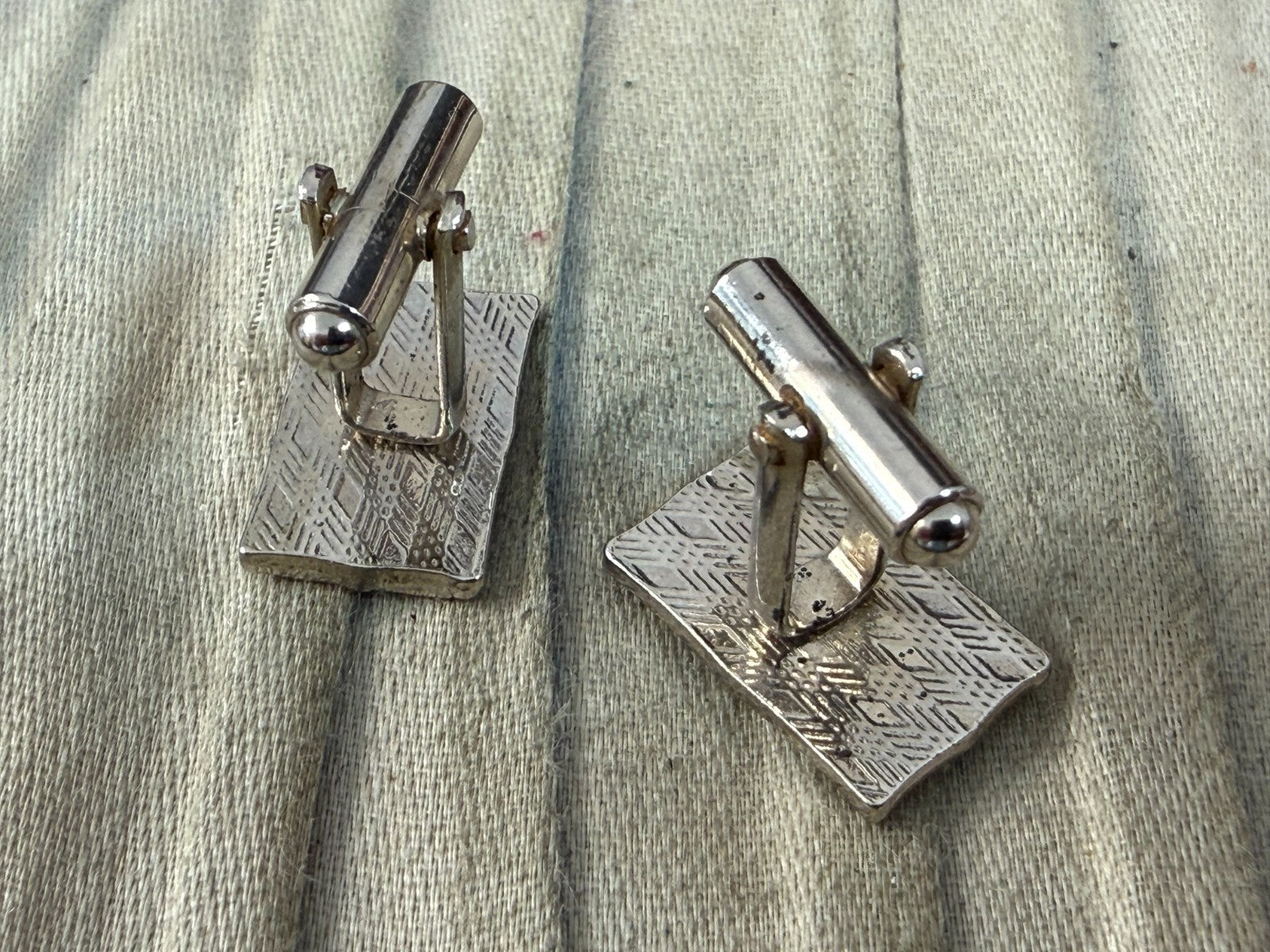 Vintage Black Glass Panel Cufflinks Pale Tone Fancy Retro Mens Gents