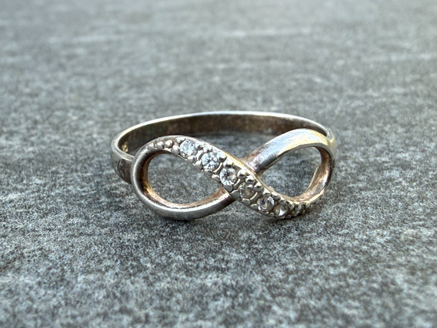 Sterling Silver Infinity Promise Ring Sparkly Clear Gemstone Size M 1/2