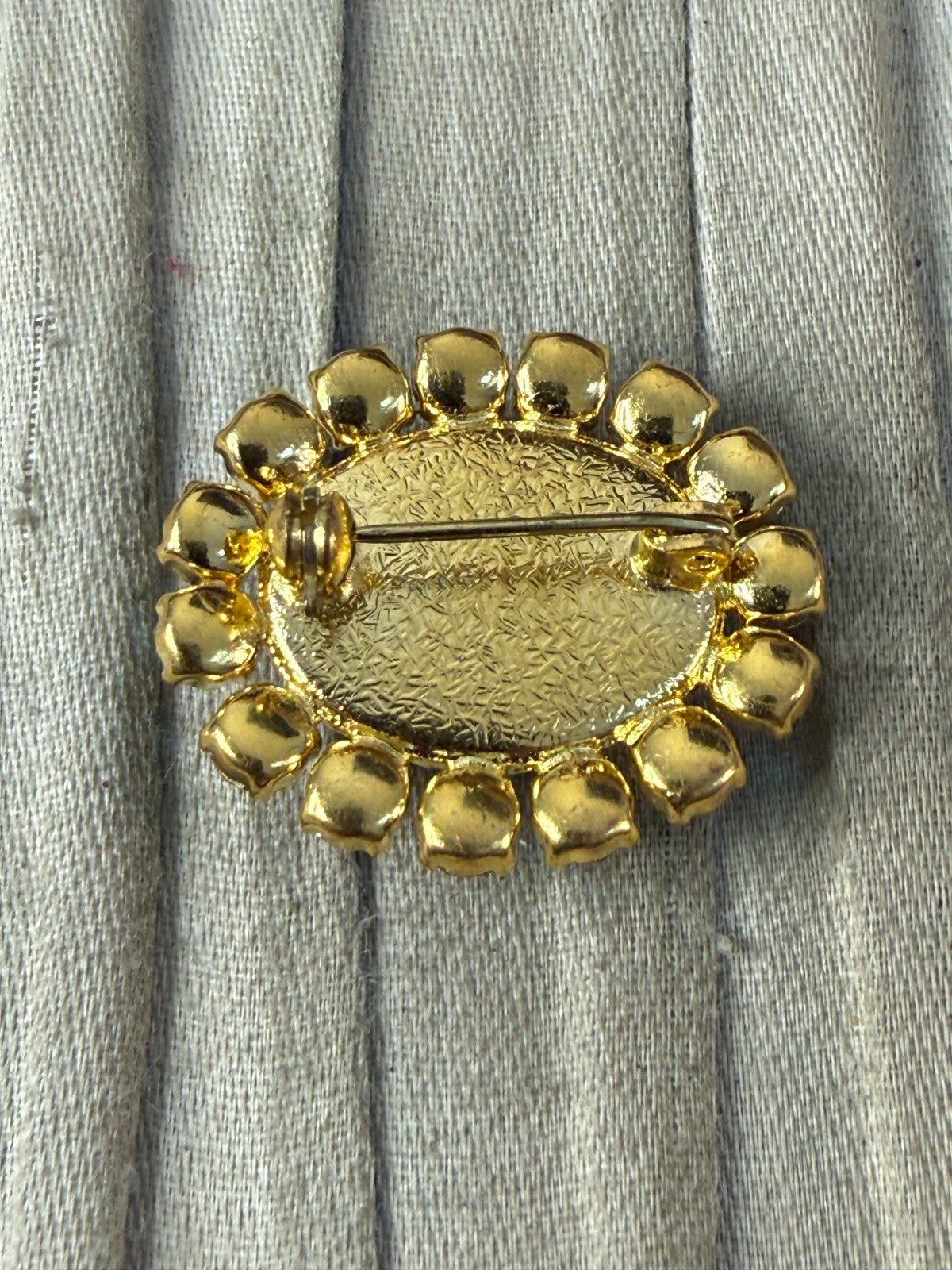 Vintage Aurora Borealis Rhinestone Brooch Gold Tone Pin Opaline Glass Cabochon