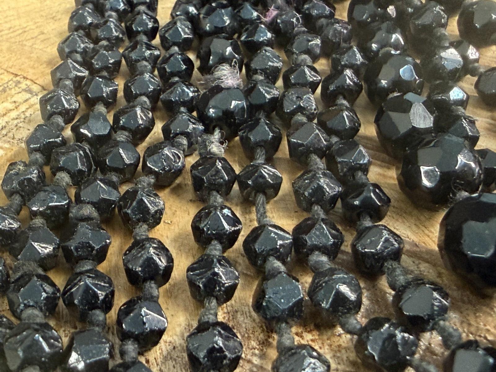 Antique Black Glass Beaded Necklace French Jet Faceted Graduating Victorian