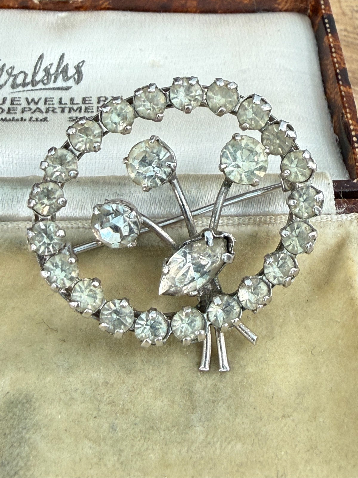 Vintage Sparkly Brooch Mid Century Silver Tone Clear Rhinestone Floral Bouquet