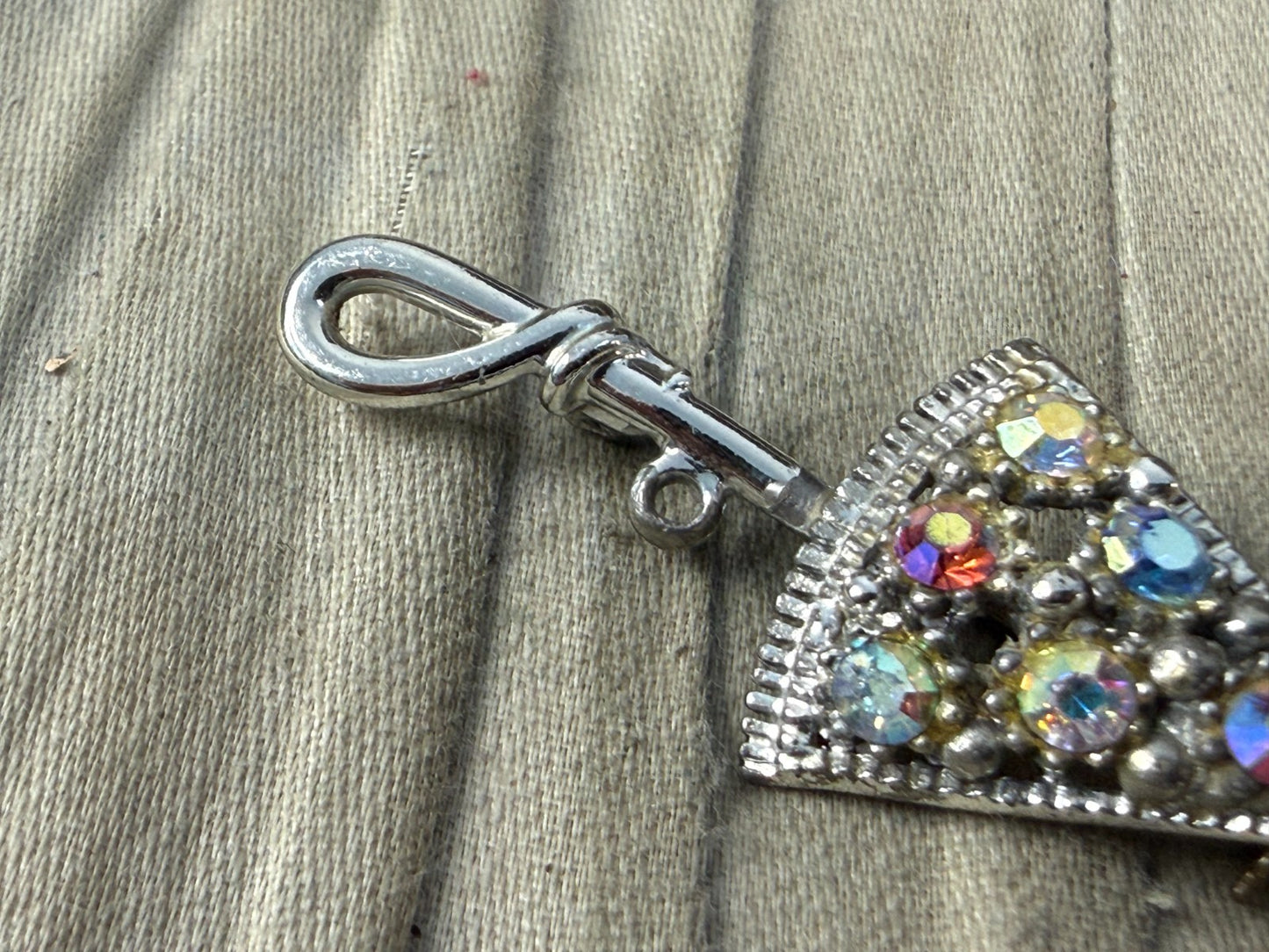 Vintage Silver Tone Umbrella Brooch AB Aurora Borealis Rhinestone Pin Kitsch