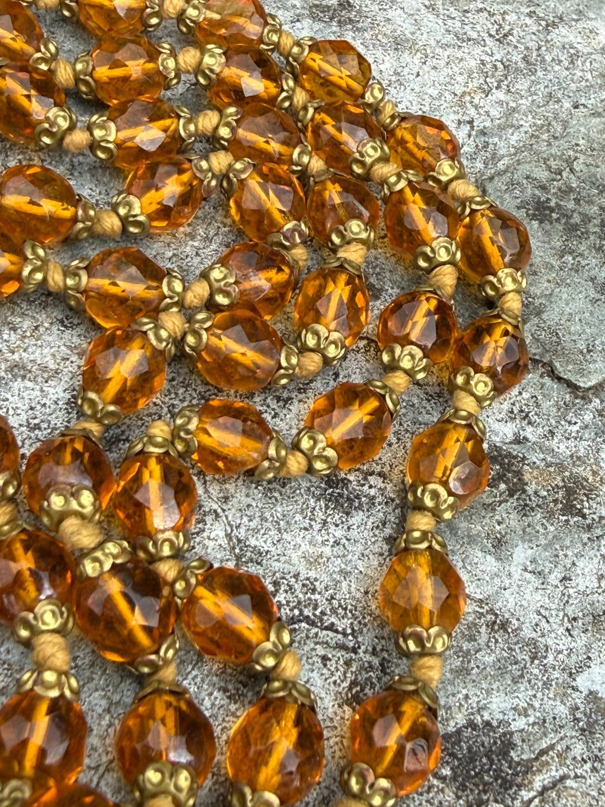 Vintage Orange Glass Bead Necklace Long Flapper Opera Strand No Clasp 136cm