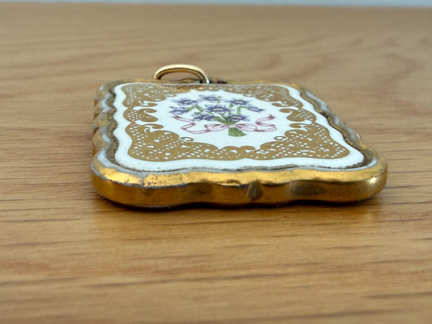 Franklin Mint 'Victorian Valentine' Pendant 24ct Gold Plated Porcelain Floral