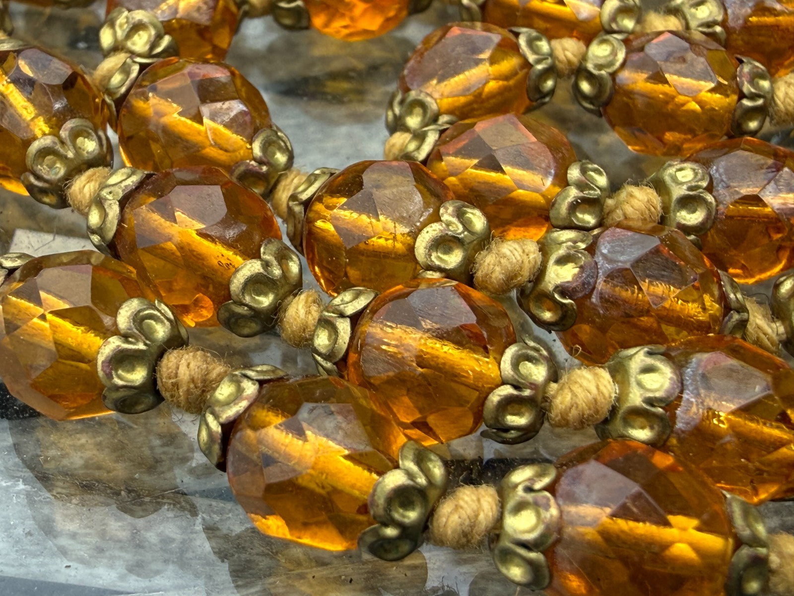 Vintage Orange Glass Bead Necklace Long Flapper Opera Strand No Clasp 136cm