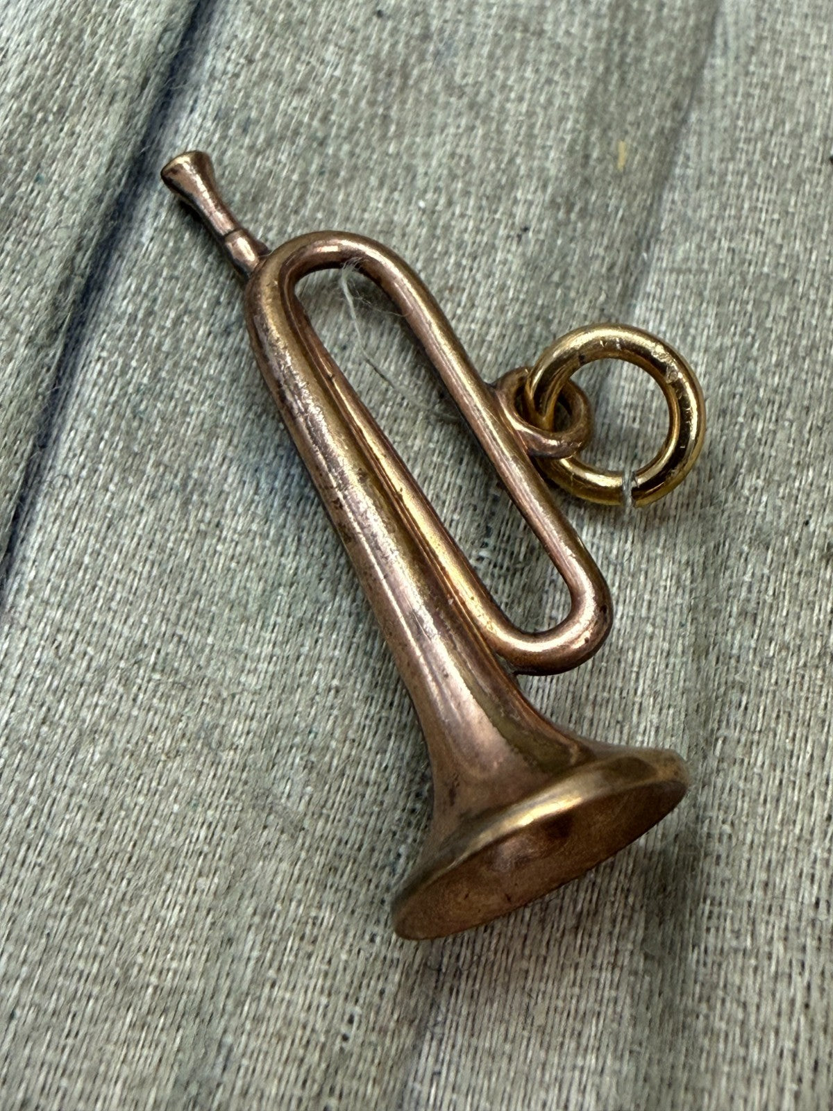 Antique Rolled Gold Bugle Pendant Musical Hunting Trumpet Charm Victorian