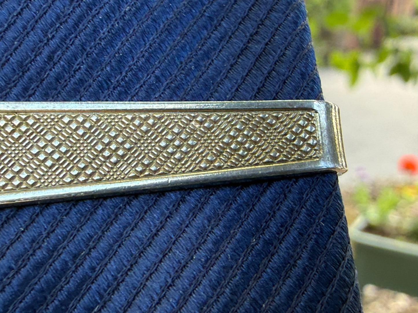 Vintage Fern Tie Clip Gold Tone Metal Bar Crosshatch Natural Mens Gents Retro