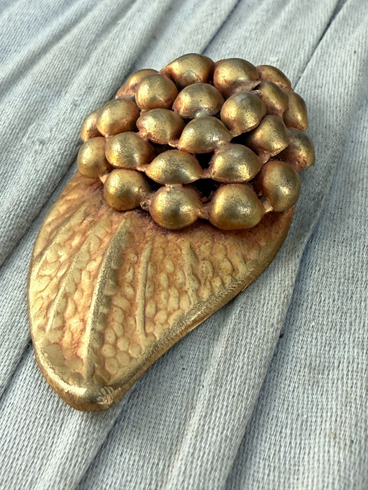 Vintage Gold Tone Berry Cluster Leaf Dress Clip 1930s Art Deco Raspberry