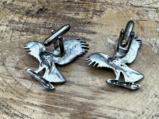 Vintage A.R. Brown Pewter Eagle Cufflinks Silver Tone Signed Bird of Prey