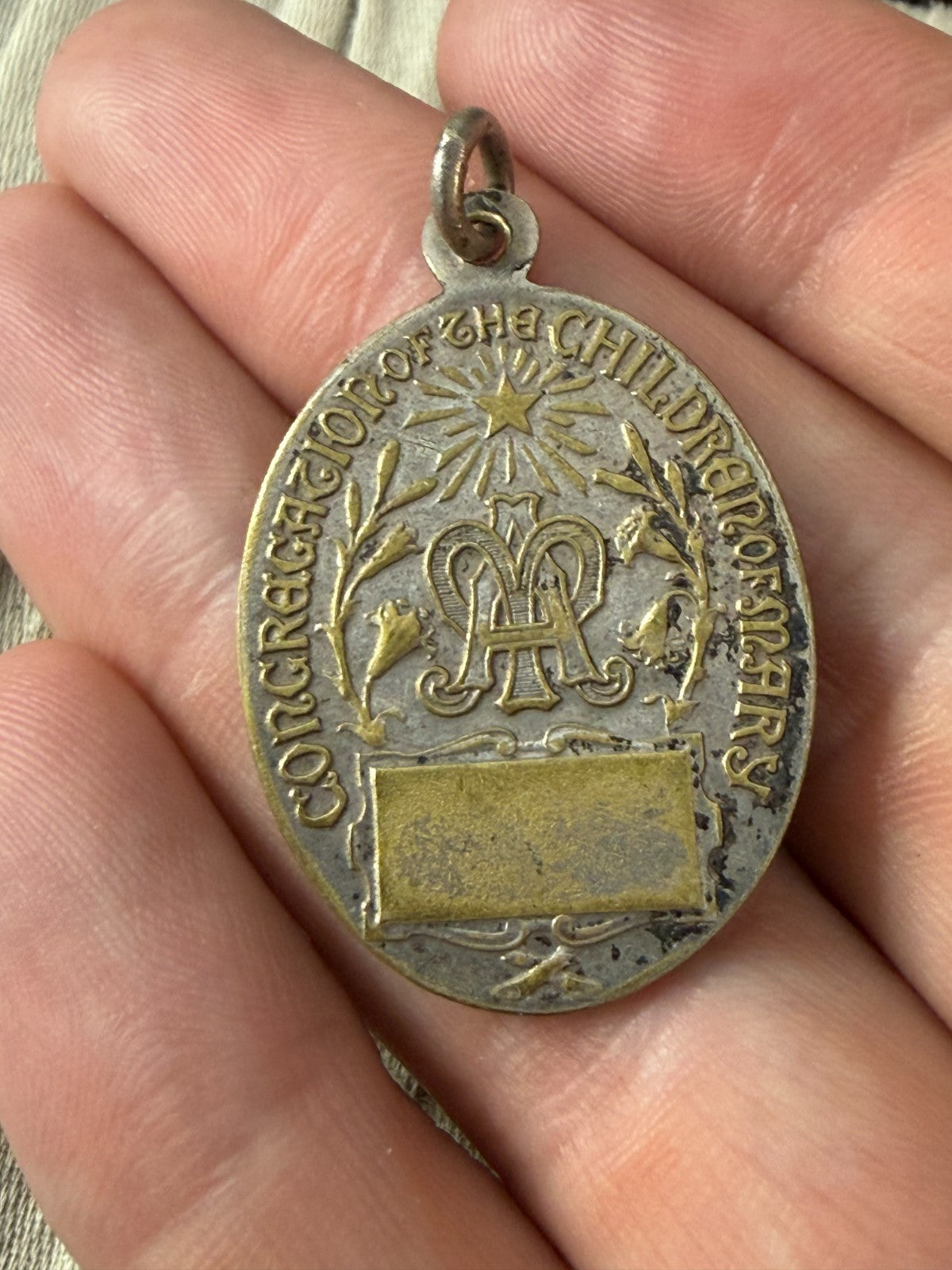 Vintage Children of Mary Sodality Medal Immaculate Conception Silver Tone Brass