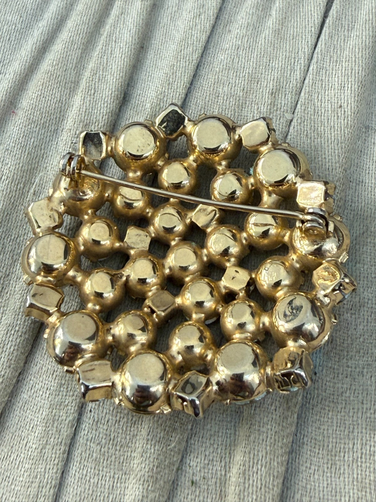 Vintage Aurora Borealis Rhinestone Brooch Cluster Gold Tone Pin 1950s 1960s