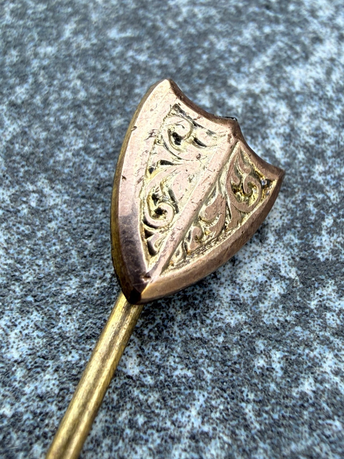 Antique Shield Stick Pin Lapel Tie Cravat Medieval Victorian 1800s Gilt Gold