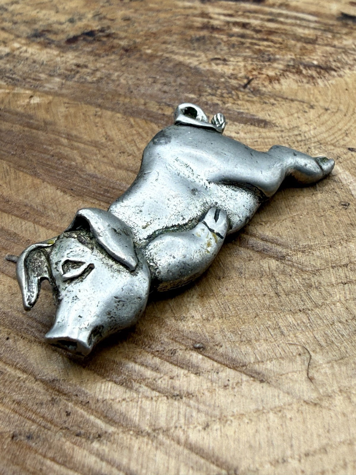 Vintage A.E. Williams Pewter Pig Brooch Pin Signed Piglet Sleeping Farmyard