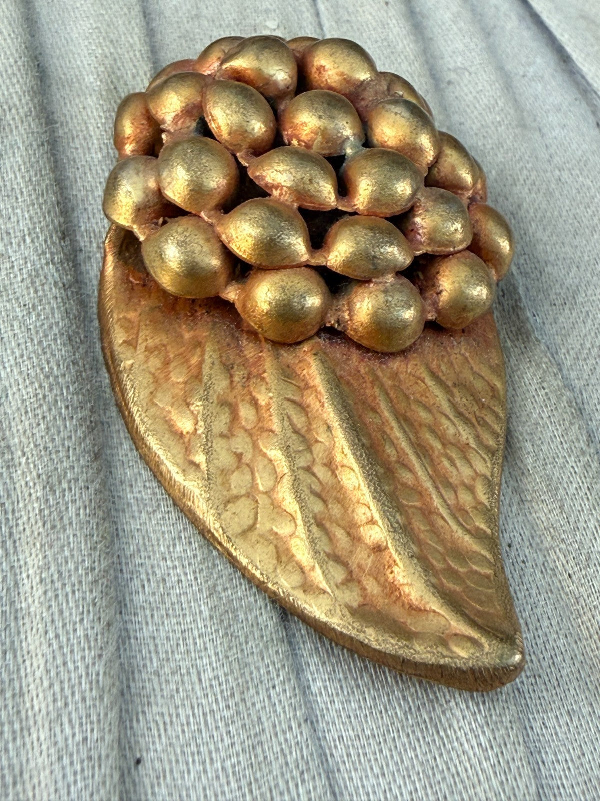 Vintage Gold Tone Berry Cluster Leaf Dress Clip 1930s Art Deco Raspberry