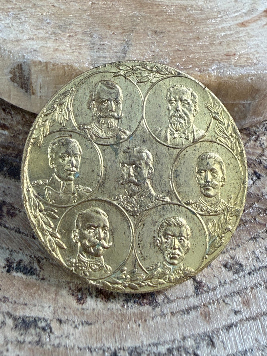 Antique WWI 1914 Pro Causa Justitiae Medal Allied Leaders Commemorative Gilt