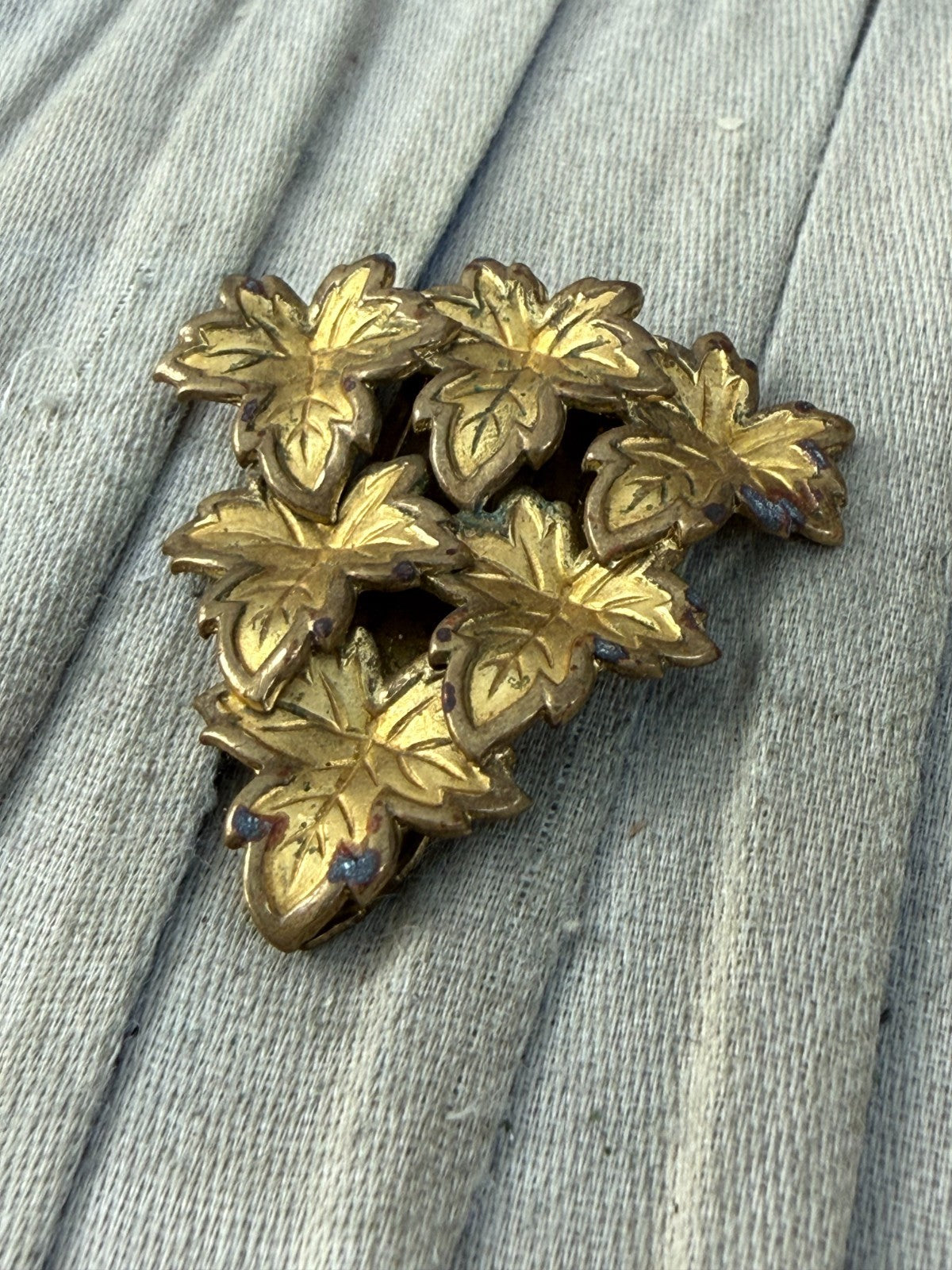 Vintage Gold Tone Maple Leaf Cluster Dress Clip 1930s Art Deco Marked REG