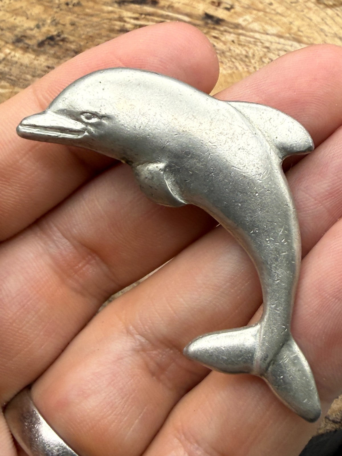 Vintage Dolphin Brooch by 'Seagull Pewter' Signed Canada 1989 Sealife Pin