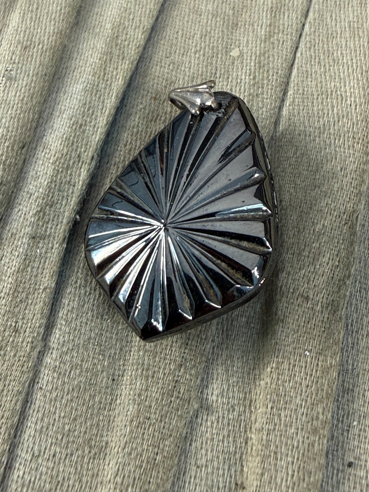 Vintage Hematite Glass Cameo Pendant Classical Female Portrait Silver Tone