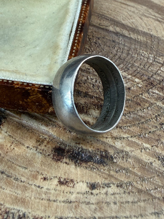 Vintage Silver Coin Ring George VI Shilling Handmade Plain Band UK Size I