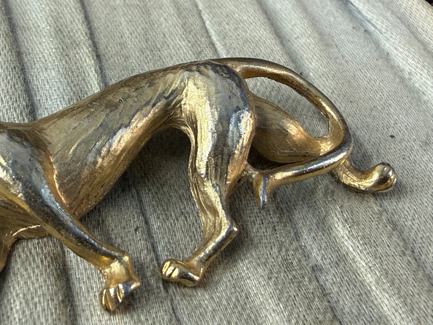 Vintage Big Cat Brooch Gold Tone Prowling Panther Pin Puma Lion Statement