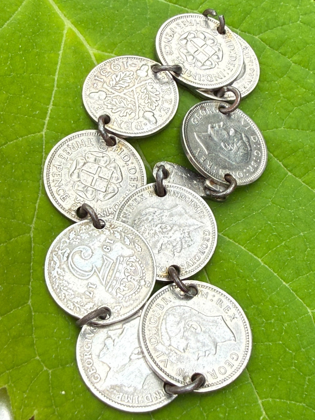 Vintage Silver Three Pence Coin Bracelet Mixed 1916-1938 Threepence 17cm Long