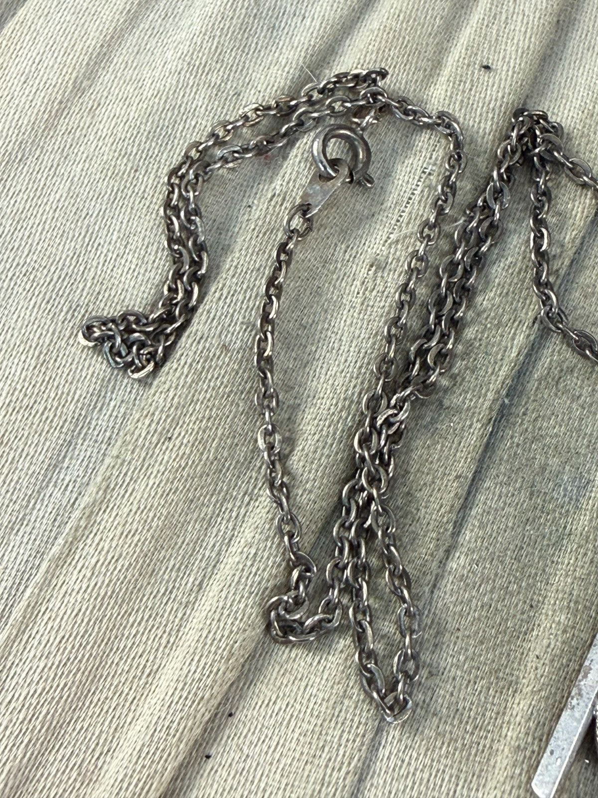 Vintage Modernist Pendant Necklace Glass Opal Simulant 1960s Dark Silver Tone