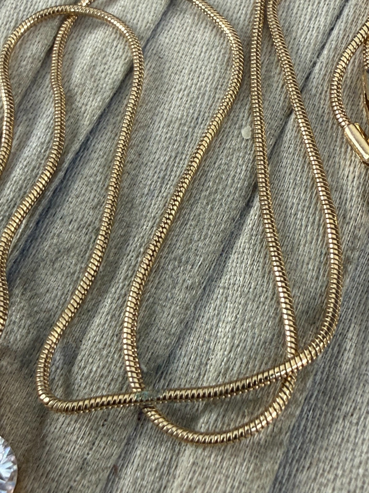 Vintage Gold Tone Goshenite Beryl Double Stone Pendant Snake Chain Necklace 45cm