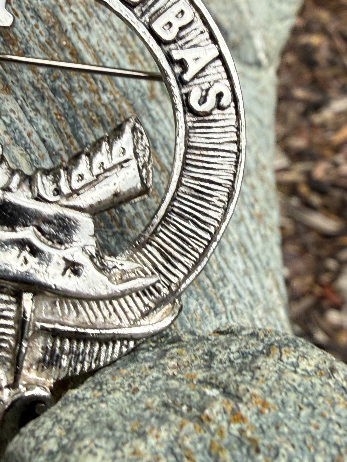 Vintage Clan MacDougall Brooch Silver Tone Scottish Buaich No Bas Motto Badge