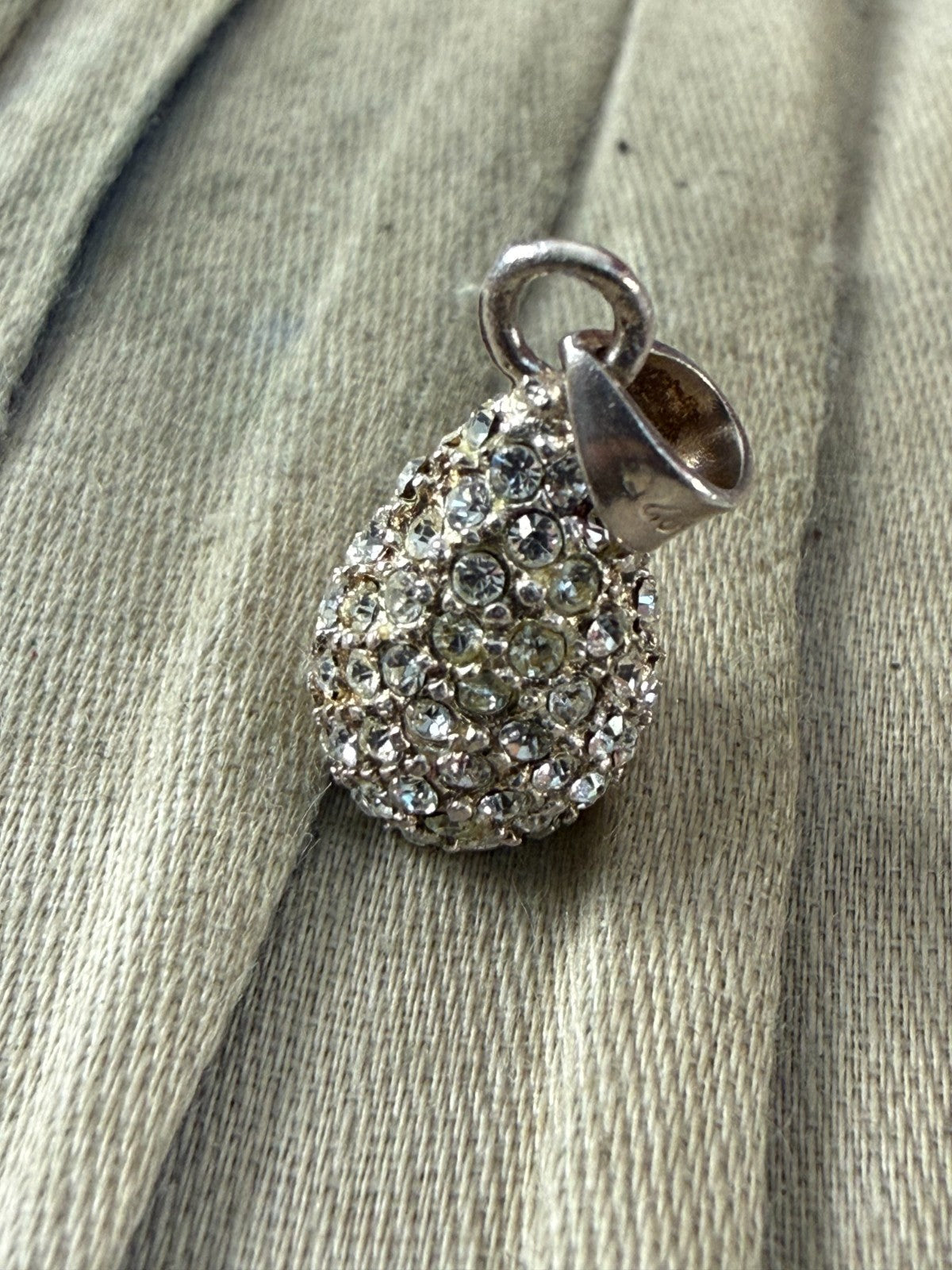 Sterling Silver 925 Pavé Rhinestone Teardrop Pendant Clear Crystal Sparkle Charm