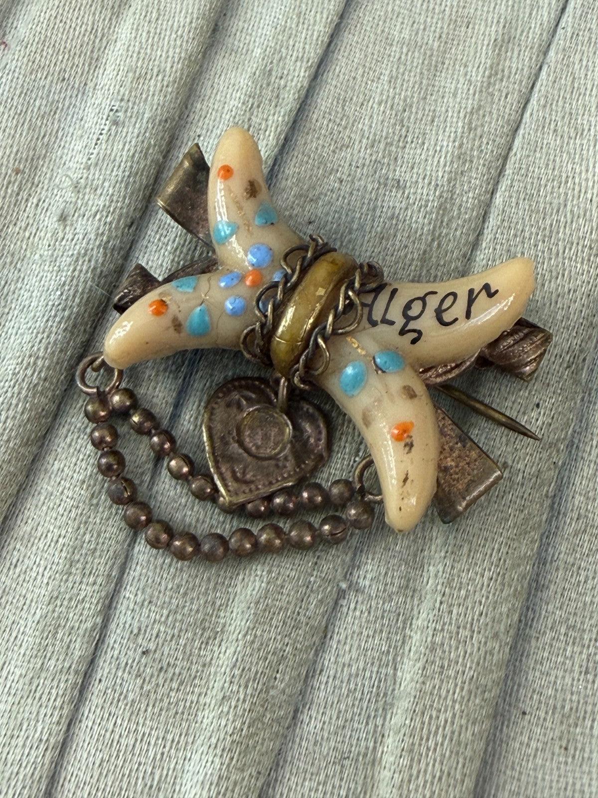 Antique Victorian Souvenir Sweetheart Brooch Alger Algeria Love Heart Pin