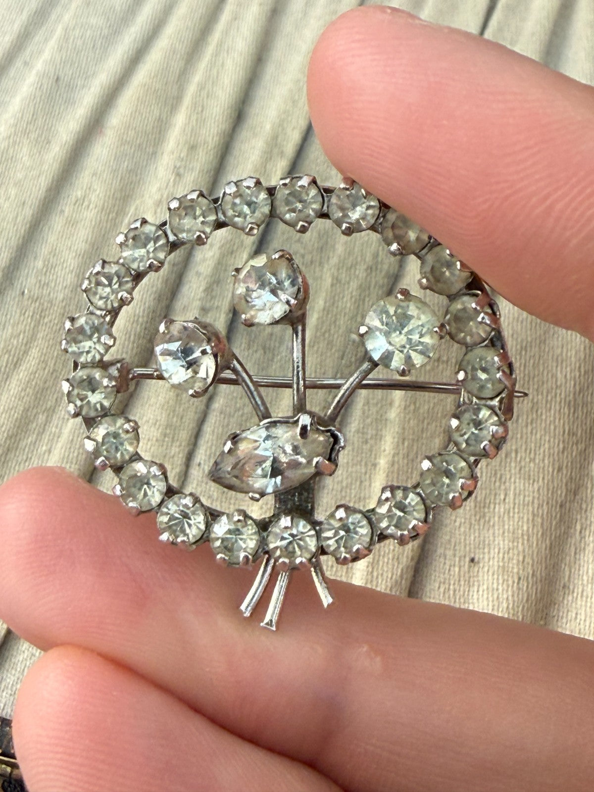 Vintage Sparkly Brooch Mid Century Silver Tone Clear Rhinestone Floral Bouquet