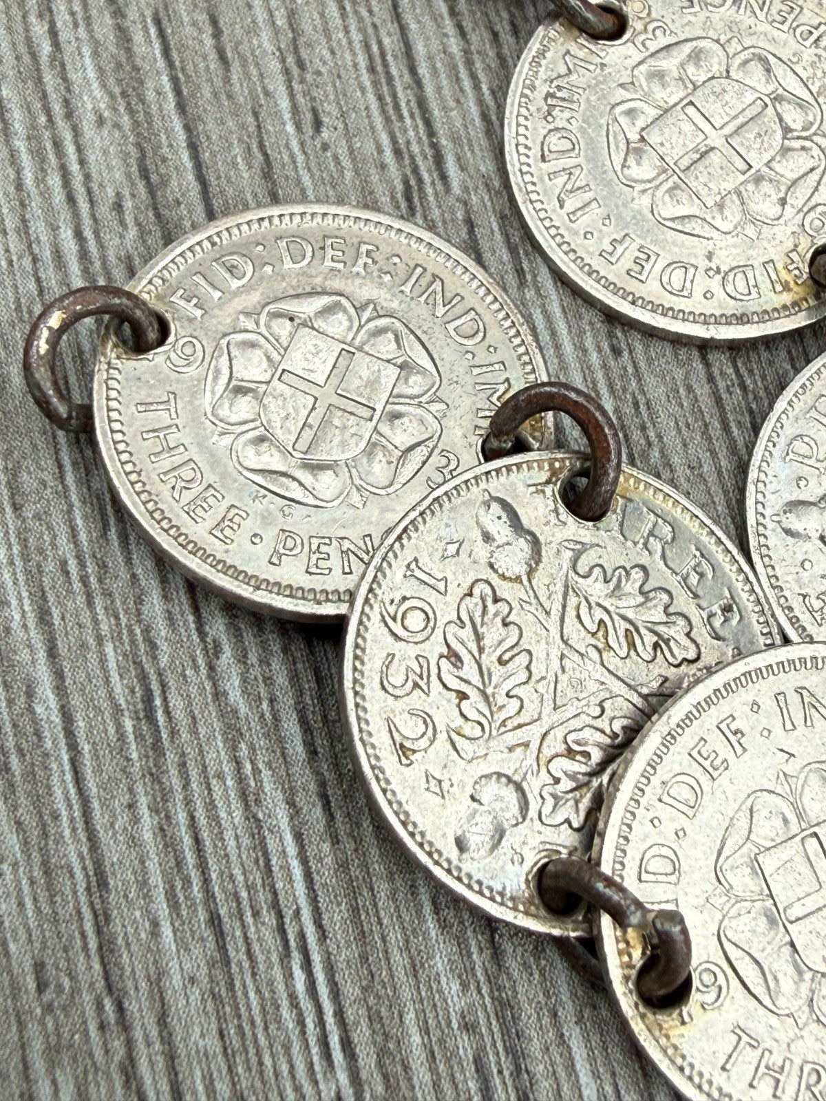 Vintage Silver Three Pence Coin Bracelet Mixed 1916-1938 Threepence 17cm Long