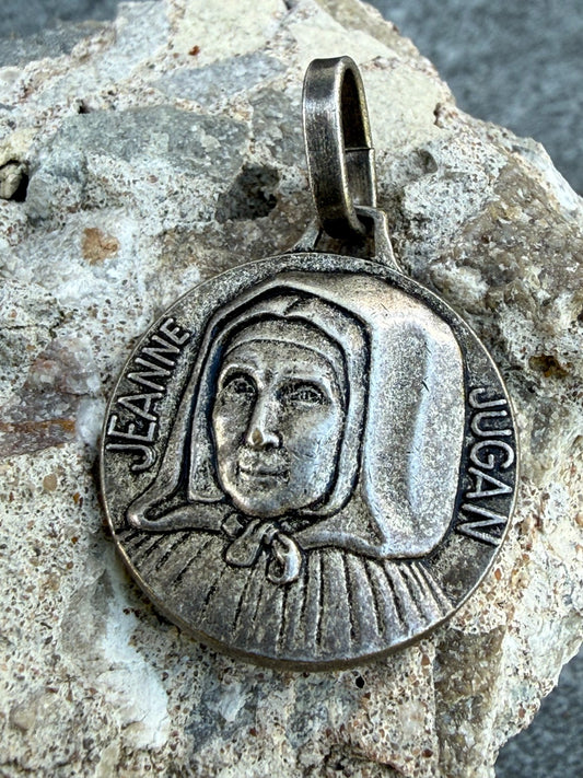 Vintage Jeanne Jugan Medal Silver Tone French Catholic Medallion Mary of Cross
