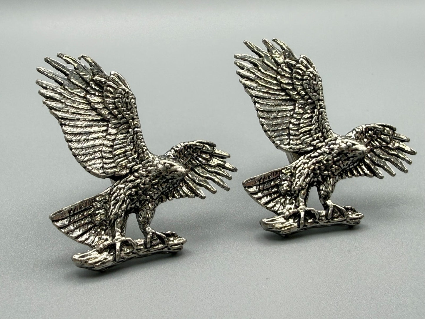 Vintage A.R. Brown Pewter Eagle Cufflinks Silver Tone Signed Bird of Prey