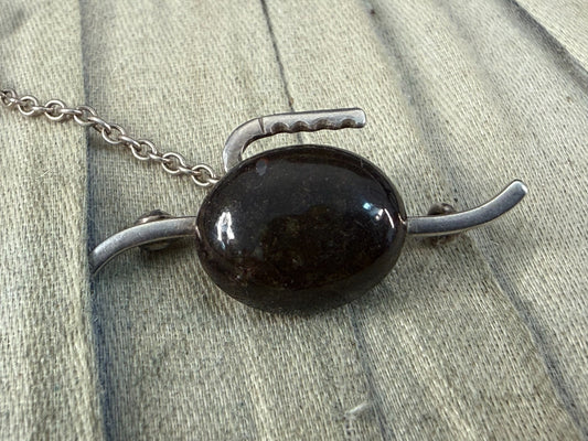 Antique Scottish Pebble Agate Brooch Pin Silver Art Nouveau Celtic Brown