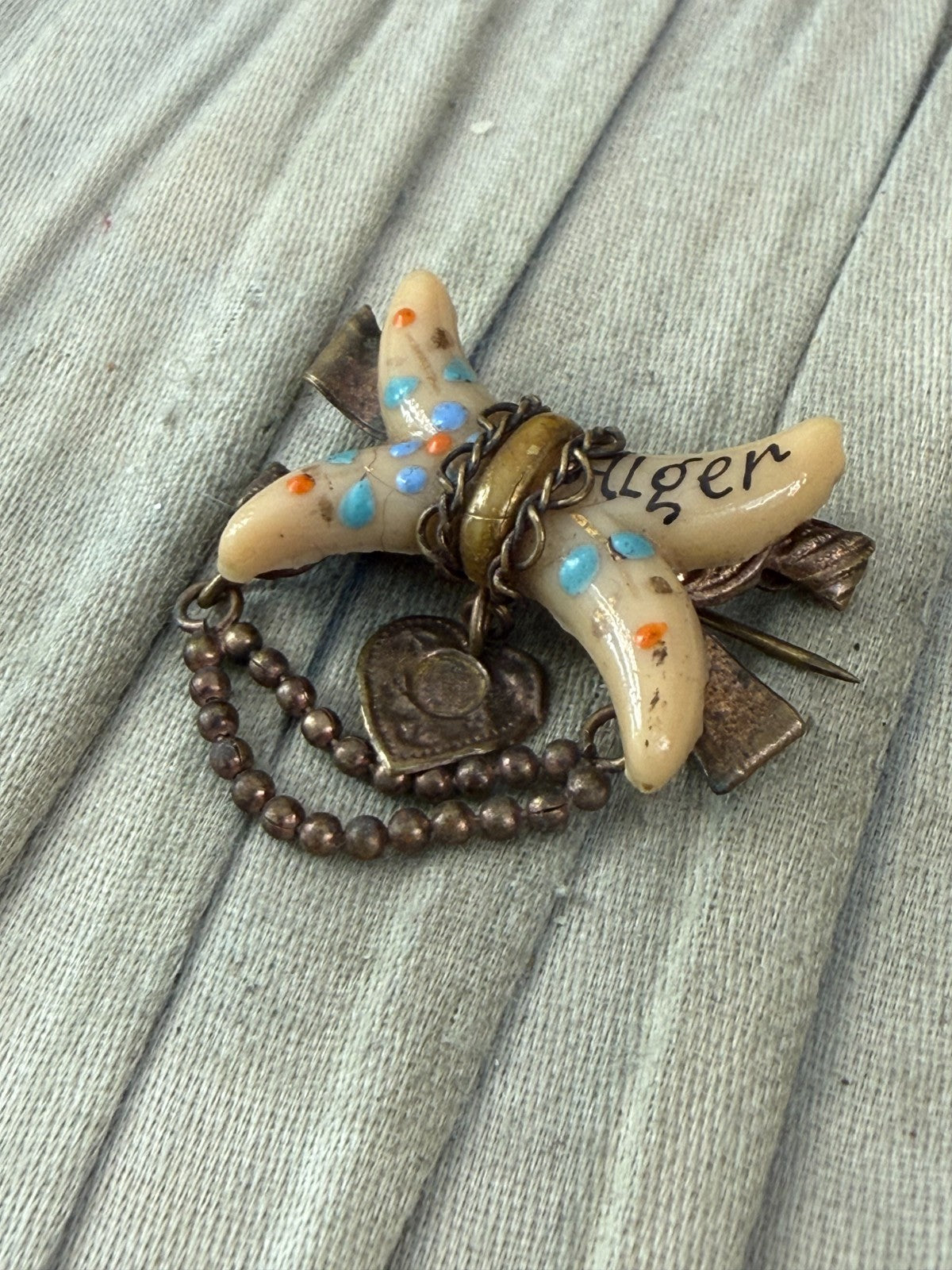 Antique Victorian Souvenir Sweetheart Brooch Alger Algeria Love Heart Pin