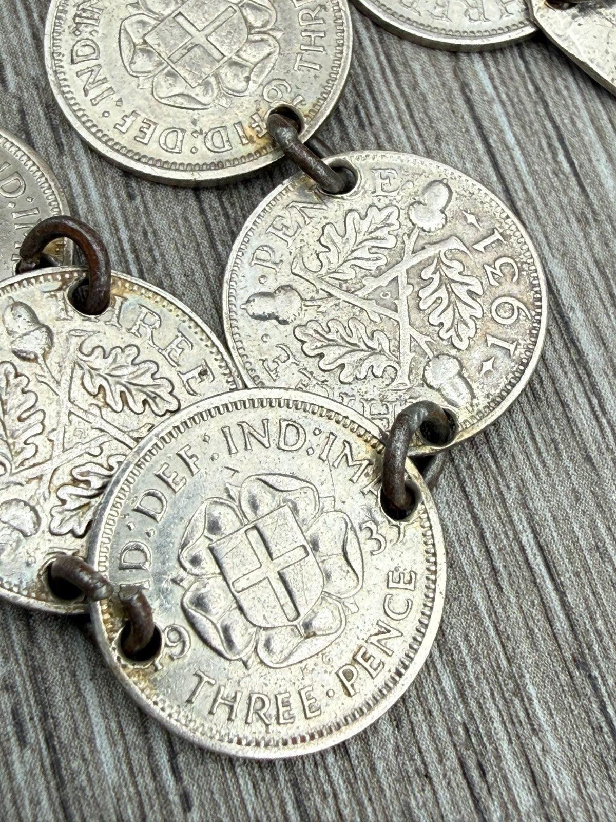 Vintage Silver Three Pence Coin Bracelet Mixed 1916-1938 Threepence 17cm Long
