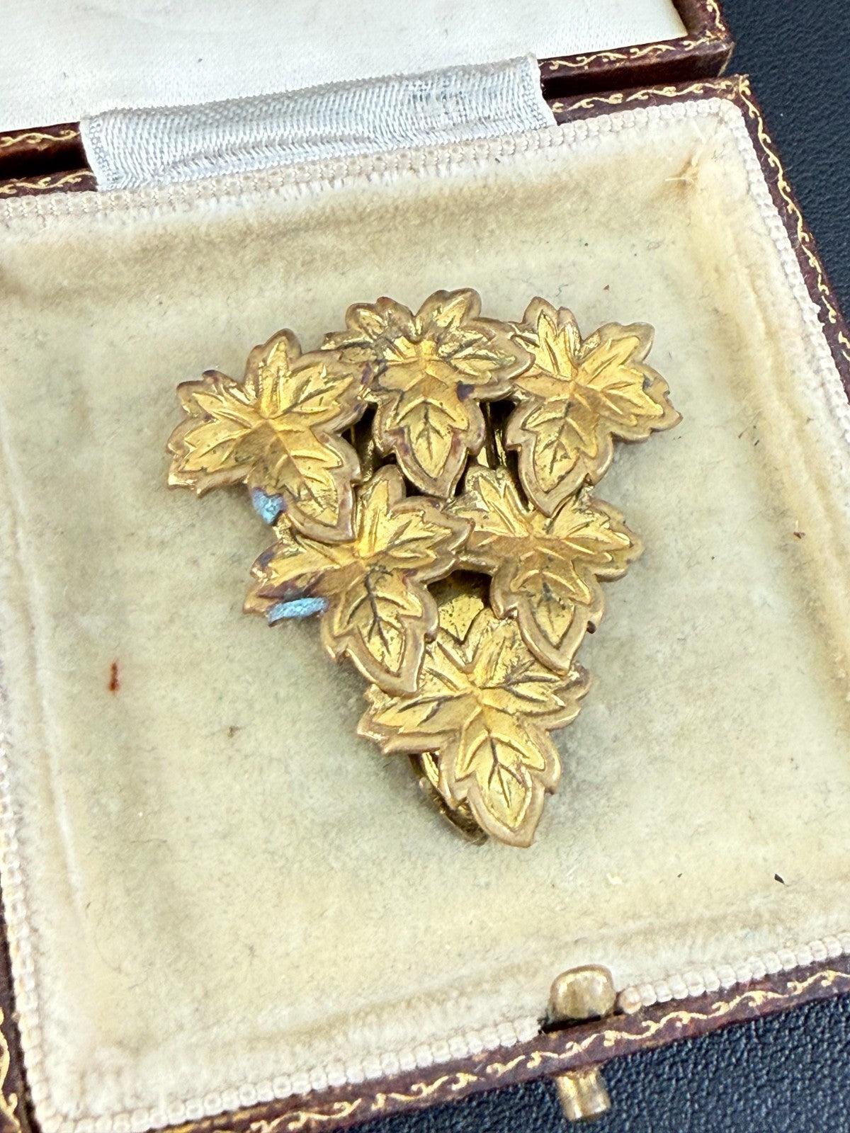 Vintage Gold Tone Maple Leaf Cluster Dress Clip 1930s Art Deco Registered Design
