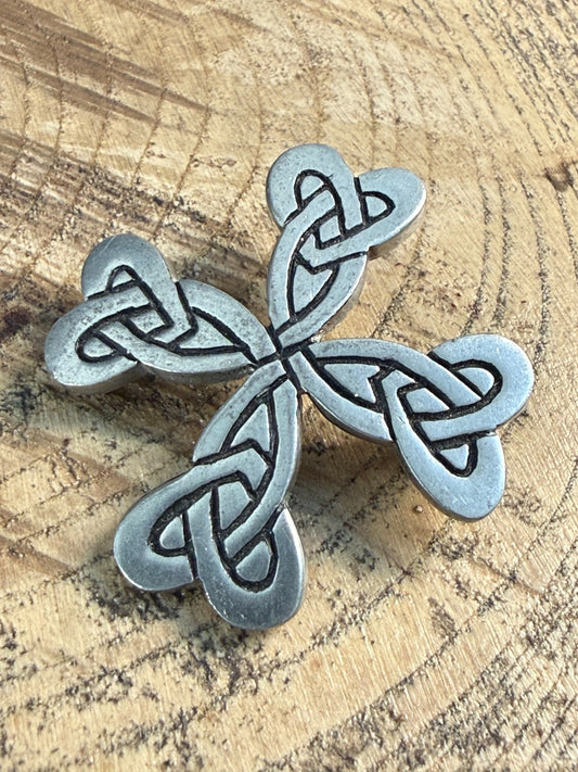 Vintage St Justin Pewter Celtic Cross Knotwork Brooch Pin Cornish Silver Tone