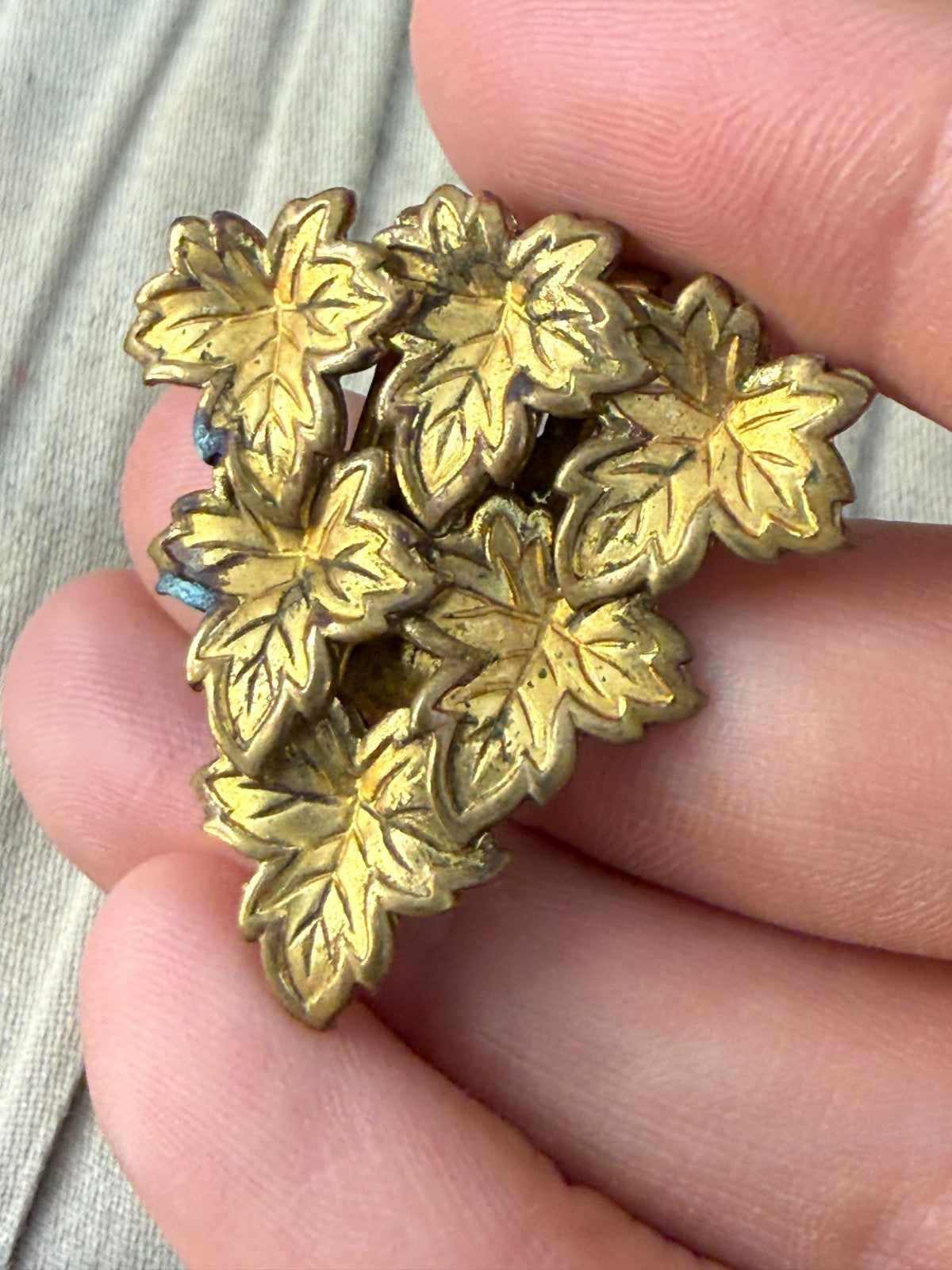 Vintage Gold Tone Maple Leaf Cluster Dress Clip 1930s Art Deco Registered Design