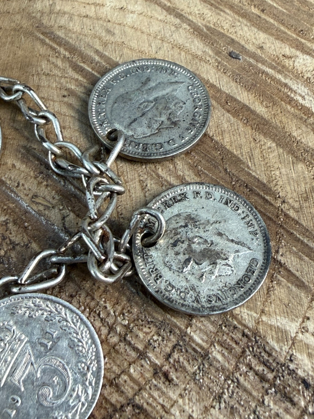 Antique Victorian George V Silver Threepenny Bit Coin Charm Bracelet 1867-1935