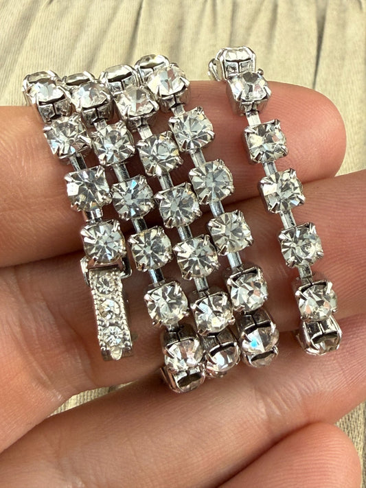 Vintage Sparkly Single Strand Collet Necklace 42cm Silver Tone Diamante Glass