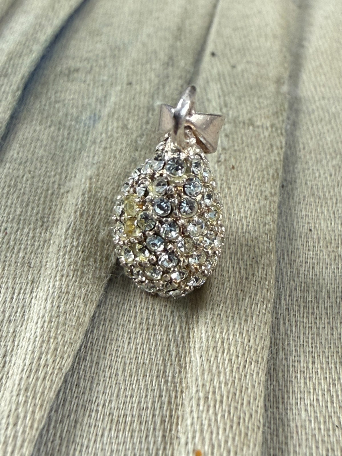 Sterling Silver 925 Pavé Rhinestone Teardrop Pendant Clear Crystal Sparkle Charm